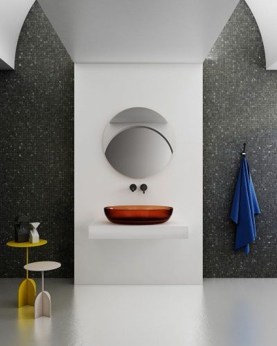 Раковина из полиэфирной смолы Abber KRISTALL AT2801Opal 60х40 накладная цвет коричневый без отверстий под смеситель - фото 4