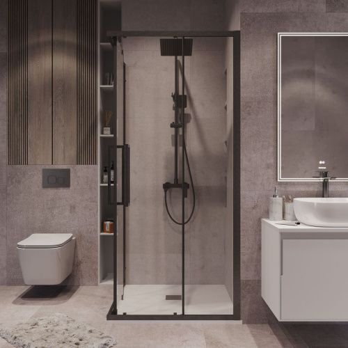 Душевой уголок Grossman Cosmo 300.K33.02.9090.42.00 90х90 стекло прозрачное профиль графит без поддона - фото 5