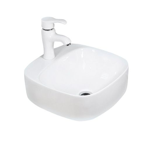 Раковина из сантехнического фарфора Melana 320306-805 40х40 накладная цвет белый 1 отверстие под смеситель - фото 2