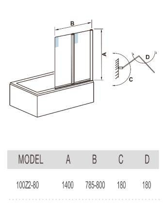 Душевая шторка на ванну WeltWasser WW100 10000002763 80х140 стекло прозрачное профиль хром ориентация универсальная