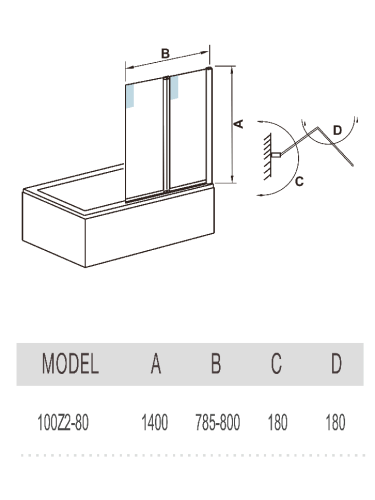 Душевая шторка на ванну WeltWasser WW100 10000002763 80х140 стекло прозрачное профиль хром ориентация универсальная - фото 2