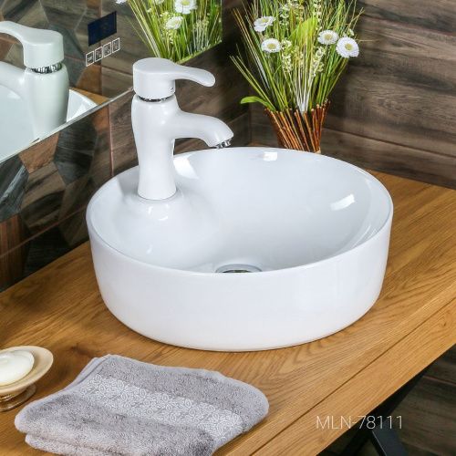 Раковина из сантехнического фарфора Melana 78111-805 40х40 накладная цвет белый 1 отверстие под смеситель - фото 4