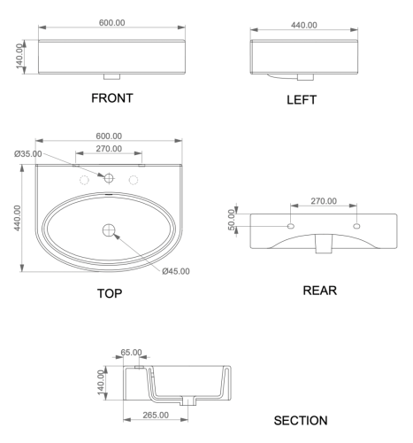 Раковина керамическая GSG Ceramic Design Like LKLAVBW60000 60х40 подвесная цвет белый 1 отверстие под смеситель - фото 2