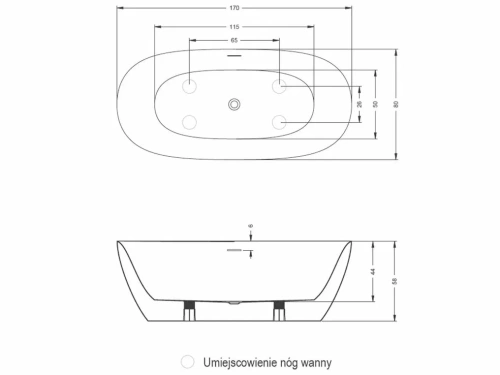 Ванна акриловая Riho ALPHA B092001005 170х80 пристенная овальная с ножками - фото 4