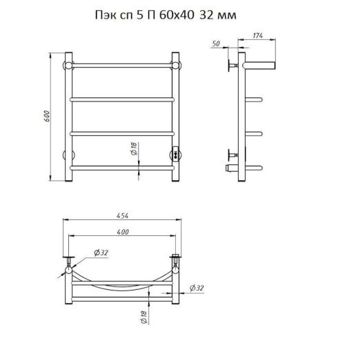 Полотенцесушитель электрический Тругор Пэк Пэксп5П60х4032 45х60 хром - фото 2