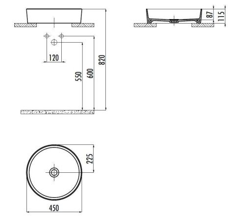 Раковина из сантехнического фарфора Creavit Loop LP145-00BM00E-0000 50х50 накладная цвет серый без отверстий под смеситель - фото 2