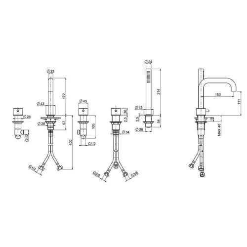 Смеситель QuadroDesign Source 1295AS на борт ванны нержавеющая сталь - фото 2