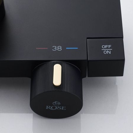 Душевая стойка Rose R1896H-6 настенная цвет черный с термостатом