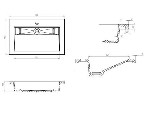 Раковина из искусственного камня Uperwood Next Premium 2900000091 70х50 полувстраиваемая цвет белый - фото 2