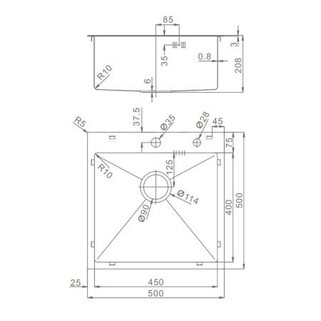 Кухонная мойка Raglo R700 R700.5050.05 50х50 цвет серый поверхность матовая