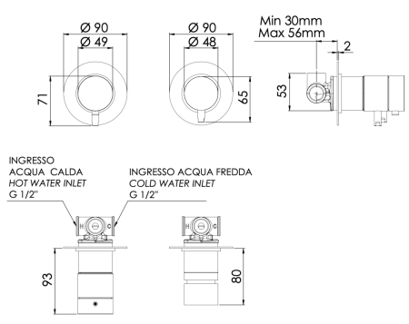 Смеситель для душа Daniel Tokyo TXT62515 встраиваемый в стену черный с термостатом