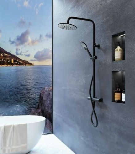 Душевая стойка Orange Thermo T02S3-912b настенная цвет черный с термостатом - фото 5