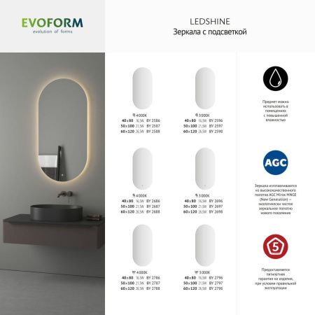 Зеркало с подсветкой Evoform Ledshine BY 2586 40х80 подвесное