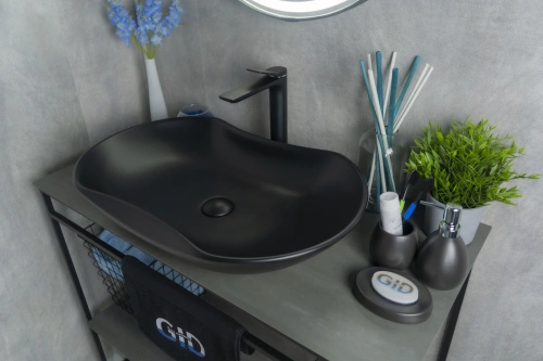 Раковина керамическая Gid Lago 53333 70х40 накладная цвет черный без отверстий под смеситель - фото 2