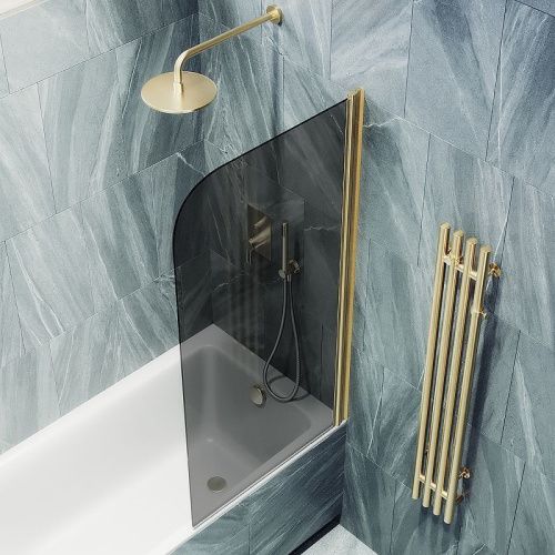 Душевая шторка на ванну Maybah Glass MGV-623-3 80х140 стекло тонированное профиль золото ориентация универсальная - фото 4