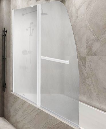 Душевая шторка на ванну Parly F03F 120х130 стекло матовое профиль белый ориентация универсальная