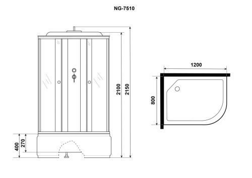 Душевая кабина Niagara Eco 7510L 120х80 асимметричная с крышей ориентация левая - фото 4