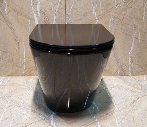 Унитаз приставной CeramaLux 3178-18 черный с сиденьем микролифт безободковый каскадный смыв - фото 2