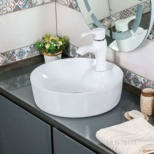 Раковина из сантехнического фарфора Melana 78111-805 40х40 накладная цвет белый 1 отверстие под смеситель - фото 3