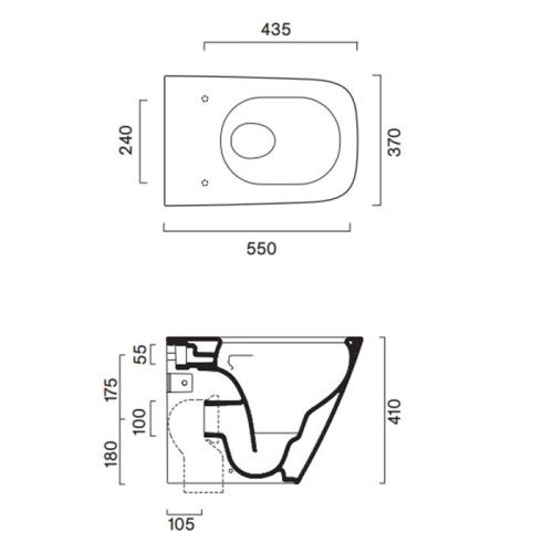 Чаша унитаза приставная Catalano Green 412350001 цвет белый без сиденья безободковая смыв торнадо - фото 2