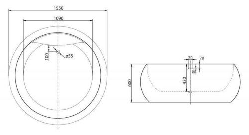 Ванна акриловая BelBagno BB30-1550 155х155 отдельностоящая круглая с ножками - фото 2