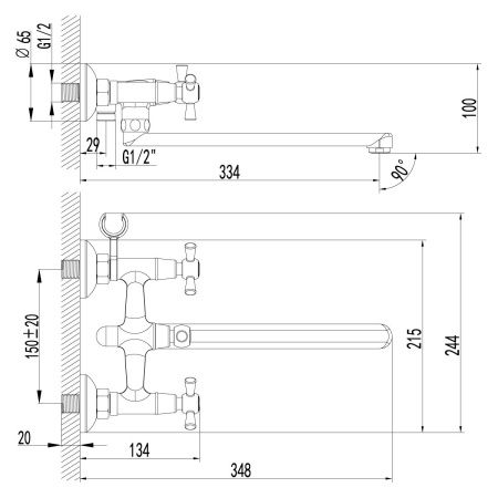 Смеситель для ванны LeMark Contour LM7451C настенный хром