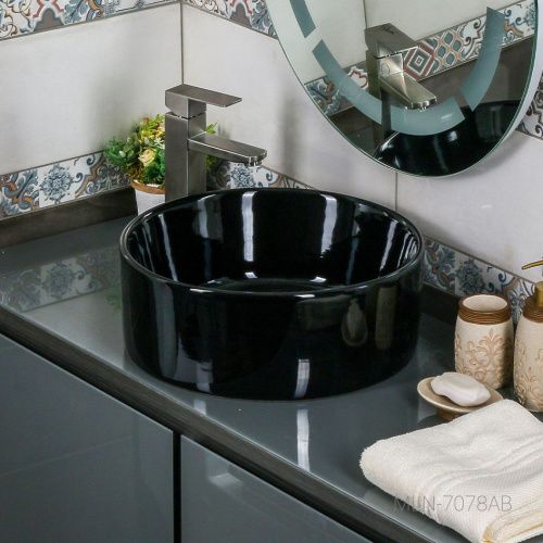 Раковина из сантехнического фарфора Melana 7078AB-805 40х40 накладная цвет черный без отверстий под смеситель - фото 4