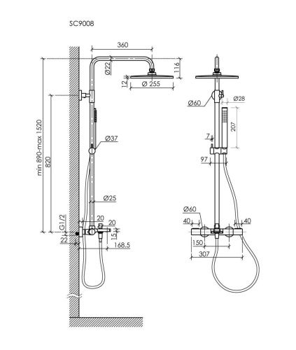 Душевая стойка Sancos Etna SC9008GG настенная цвет вороненая сталь с термостатом - фото 2