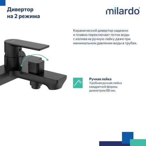Смеситель для ванны Milardo Maze MAZBL00M02 настенный черный - фото 5