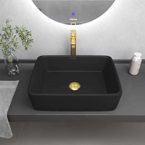 Раковина из сантехнического фаянса Grossman Color GR-3016BM 50х40 накладная цвет черный без отверстий под смеситель - фото 3