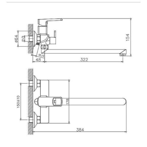 Смеситель для ванны и душа Haiba HB176 HB22176 настенный хром - фото 3
