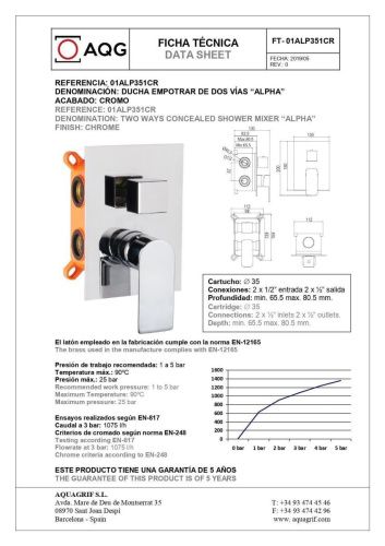 Душевая система AQG Alpha 19ALPEC21602 встраиваемая в стену цвет хром - фото 2