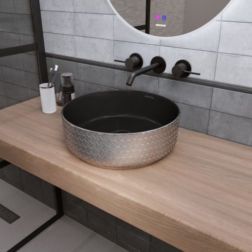 Раковина из сантехнического фаянса Grossman Color GR-5010SBR 40х40 накладная цвет черный/серебро без отверстий под смеситель - фото 2