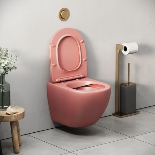 Унитаз подвесной Grossman Color GR-4455PIMS розовый с сиденьем микролифт безободковый каскадный смыв - фото 5