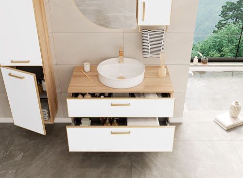 Тумба под раковину Orka Salerno 3008782 100х50 подвесная цвет белый/коричневый - фото 3