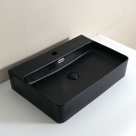 Раковина из сантехнического фаянса CeramaLux 8145MB 60х40 накладная цвет черный 1 отверстие под смеситель