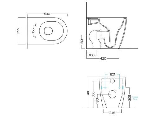 Чаша унитаза приставная Hatria FUTURA Y9B901 цвет белый без сиденья безободковая душевой смыв - фото 3