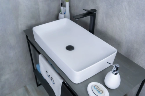 Раковина керамическая Gid Geométrico 51189 60х30 накладная цвет белый без отверстий под смеситель - фото 2