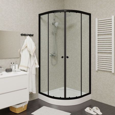 Душевой уголок Parly ZE911B 90х90 стекло прозрачное профиль черный с поддоном
