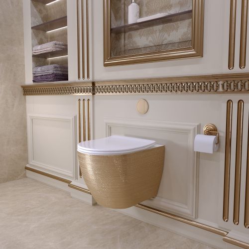 Унитаз подвесной Grossman Санфаянс GR-4455GWS золото/белый с сиденьем микролифт безободковый каскадный смыв - фото 5