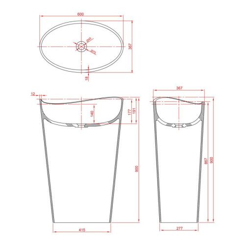 Раковина из искусственного камня MonteBianco Onda grande 13008 60х40 напольная цвет белый без отверстий под смеситель - фото 5