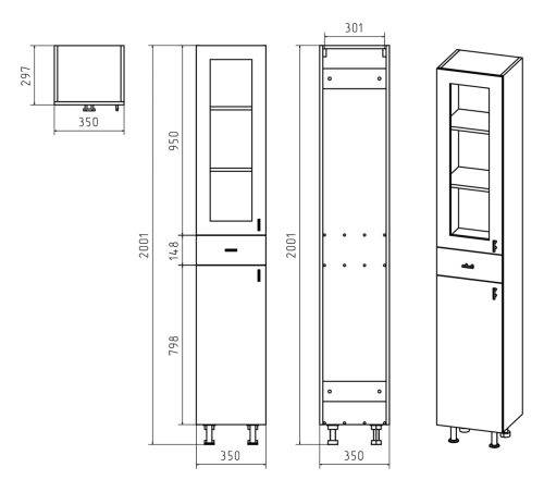 Шкаф-пенал Misty Урал Э-Ура0503501-01Л 40х190 напольный цвет белый - фото 3