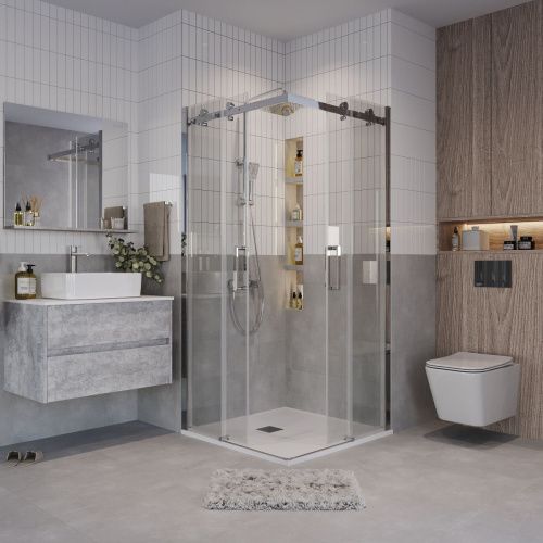 Душевой уголок Grossman Classic 300.K33.04.8080.10.00 80х80 стекло прозрачное профиль хром без поддона - фото 5