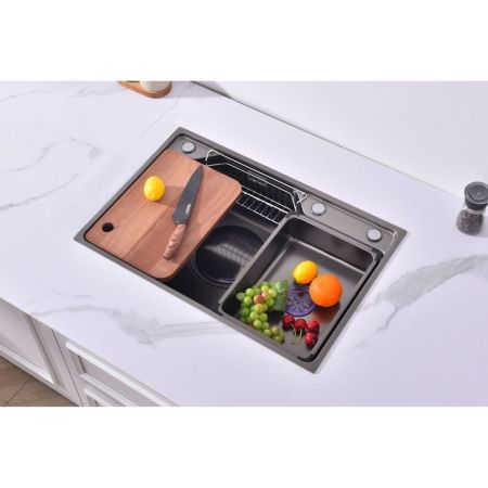 Кухонная мойка Fmark FSC7846Q 80х45 цвет серый поверхность матовая