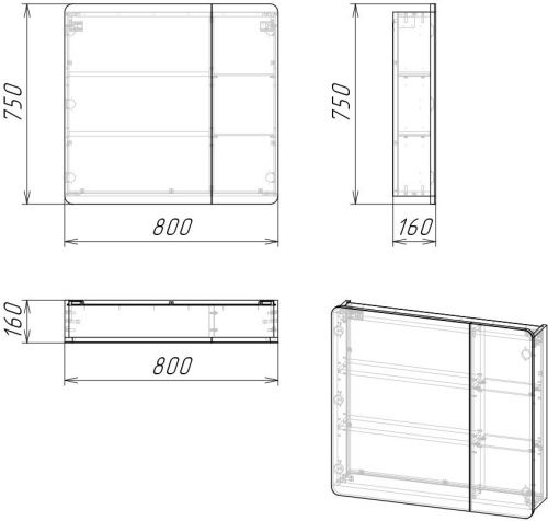 Зеркало-шкаф Grossman Талис 208009 80х80 подвесной цвет серый - фото 4