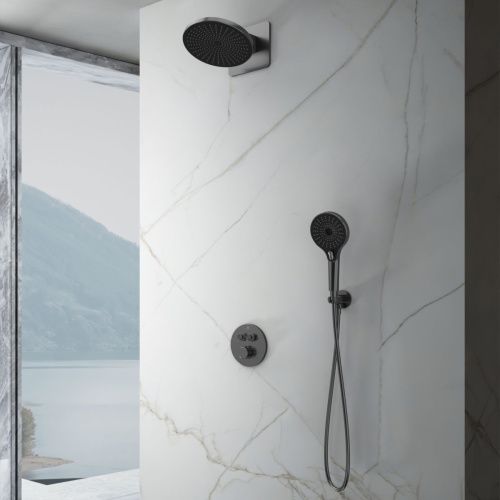 Душевая система Vincea Inspire VSFW-3I22MT5GM встраиваемая в стену цвет вороненая сталь с термостатом