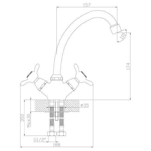 Смеситель для кухни Rossinka Q Q02-71 на мойку хром - фото 2