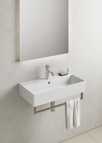 Раковина из сантехнического фаянса GSI Kube X 9455111_УЦ 70х40 подвесная цвет белый 1 отверстие под смеситель - фото 3