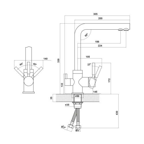 Смеситель для кухни Uperwood Quartz UPD-Q-03-04 UPD-Q-03-04 на мойку черный - фото 3