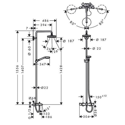 Душевая стойка Hansgrohe Croma Select 27351400 настенная цвет хром - фото 2